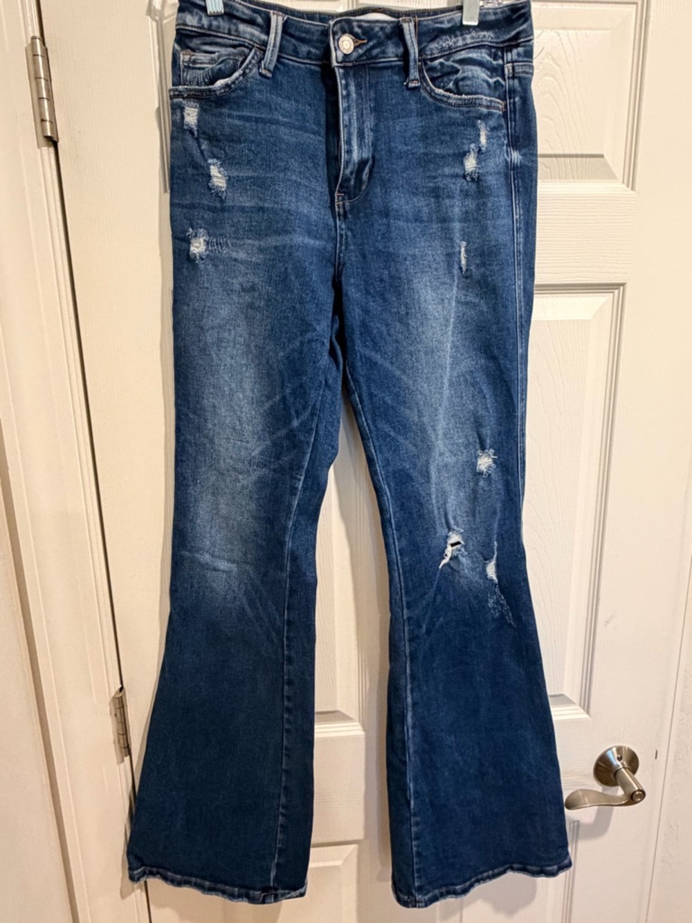 Women’s Boot Cut Distressed Jeans - Dark Blue